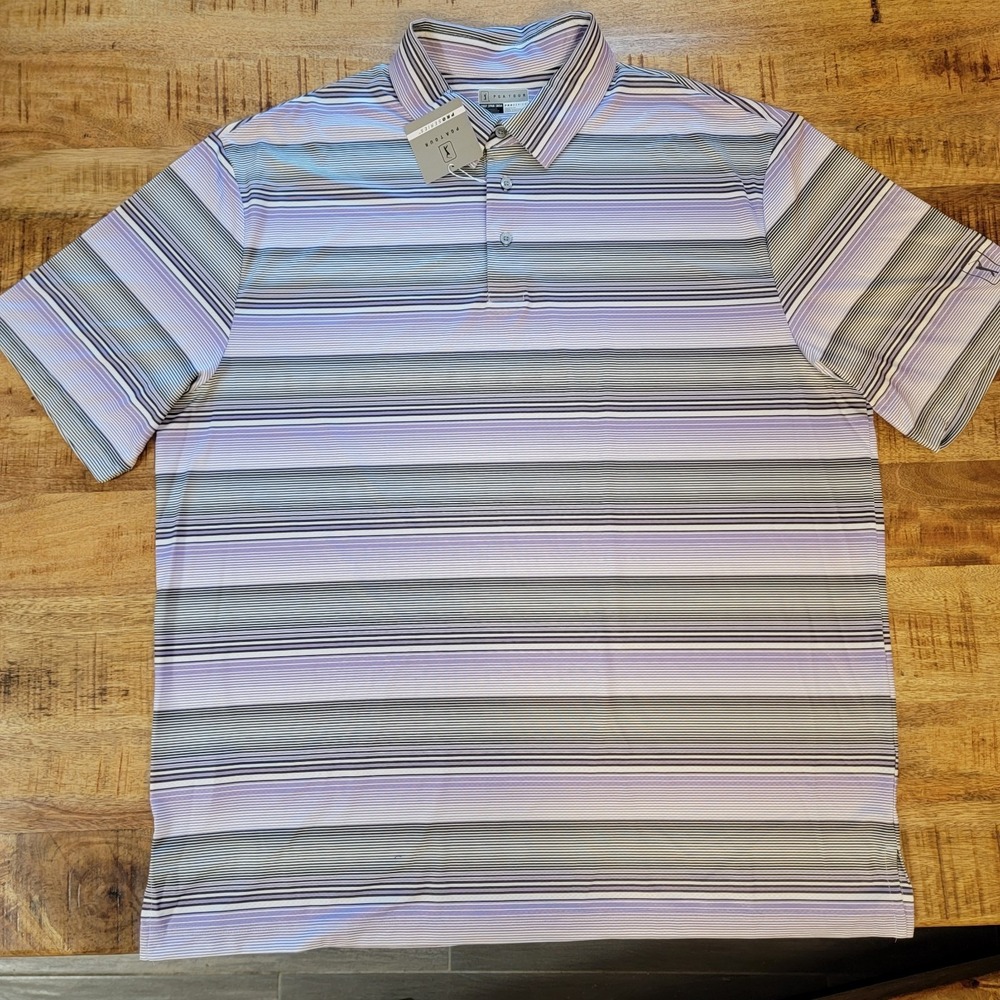 Men's 2XLT Golf Polo Shirt PGA Tour Pro Series Linear‎ Energy White/Purple/Black
